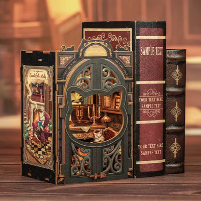 CUTEBEE Booknook Kit DIY Doll House with LED Light Bookshelf Insert Birthday Party Gifts For Count Cat Study