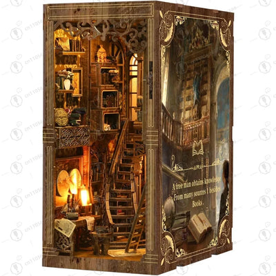 3D Wooden Puzzles for Adults, DIY Miniature House Kit for Adults,Booknook with LED Light,Gifts for Book Lovers,Bookshelf Decor
