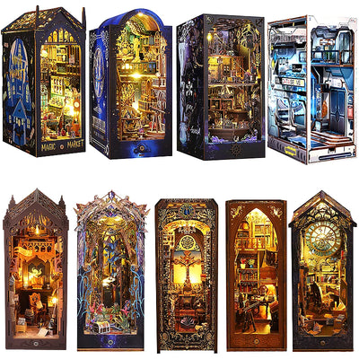 Book Nook Kit DIY Miniature House Wooden Book Shelf Insert Model Dollhouses With Light 3D Puzzle Building Toys For Kids Gifts