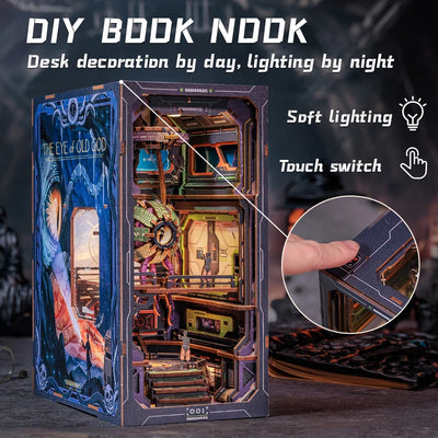CUTEBEE DIY Book Nook Cthulhu Wooden Dollhouse with LED Dust Cover Bookshelf Insert 3D Puzzle Decor for Gift The Eye of Old God
