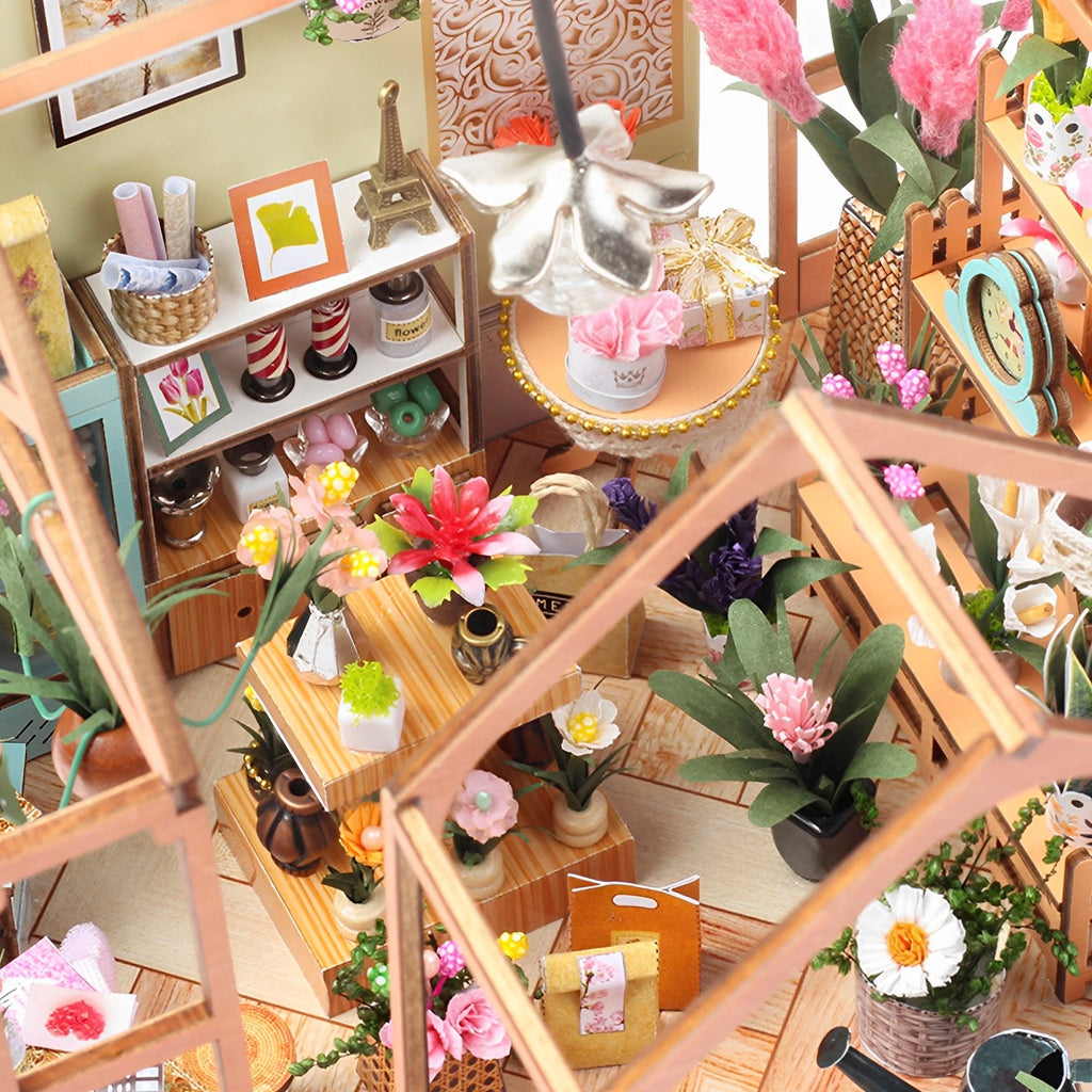 DIY Book Nook Miniatures Shelf Mini Doll House Kit LED Glowing Book Nook Dollhouse Wooden Bookshelf Home Decoration NewYear Gift