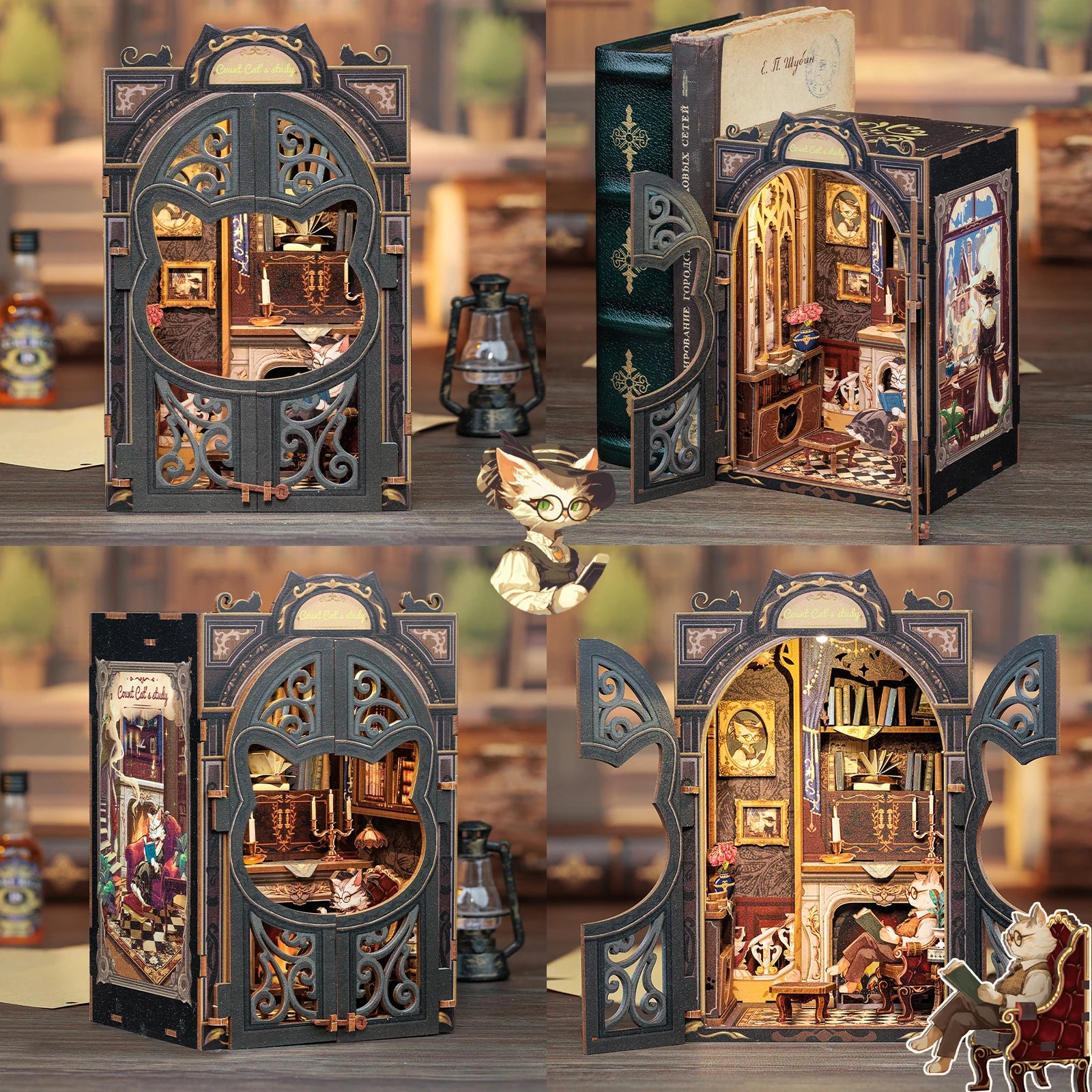 CUTEBEE Book Nook DIY Wooden Dollhouse Bookshop Series Easy Assembly Model Building Kits Birthday Gifts for Adults Teens
