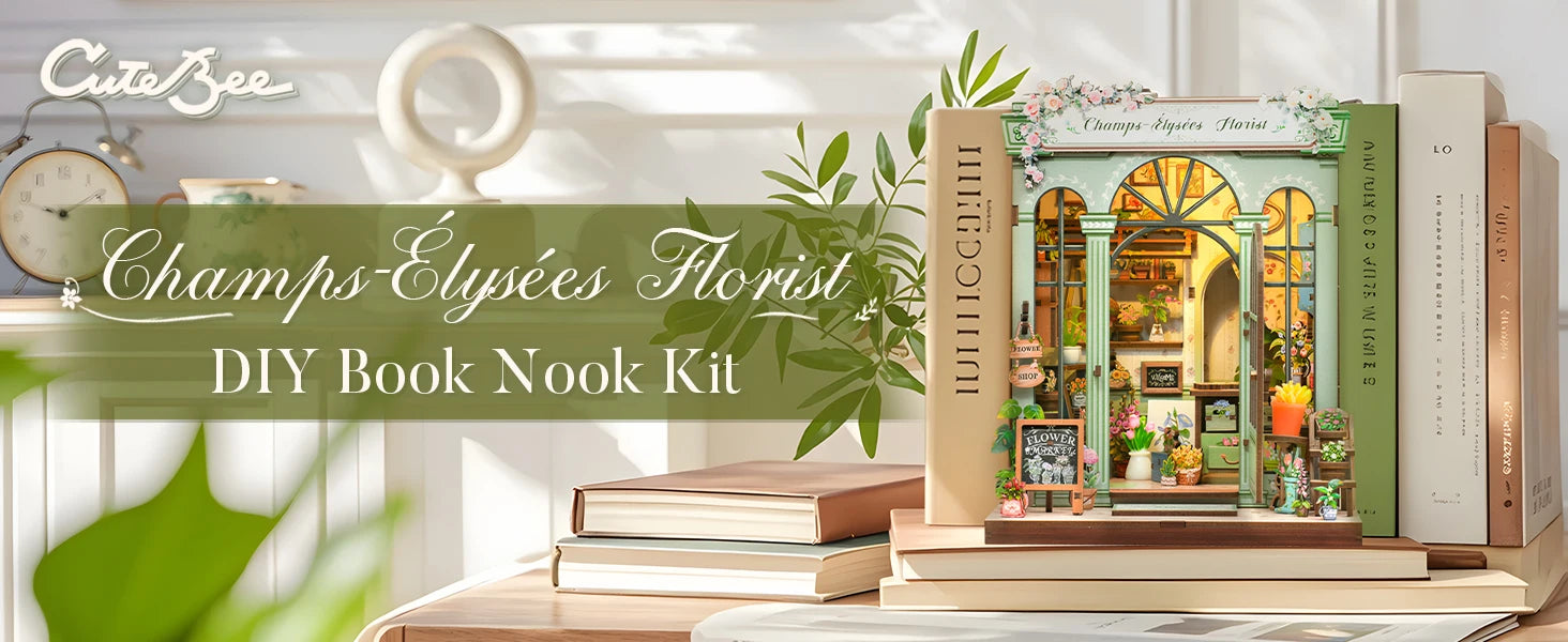 CUTEBEE Book Nook DIY Building Kit with Laser-Cut Precision Pieces 3D Wooden Puzzle  Collectible Desk Home Decor for Gift Idea