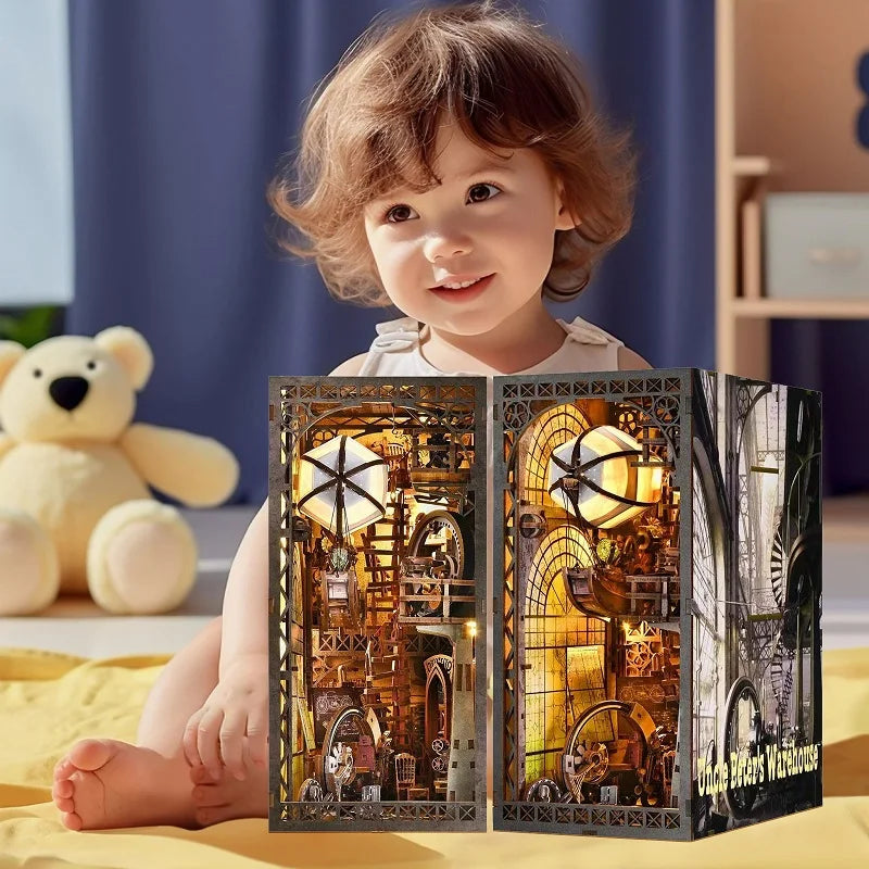 Book Nook Kit DIY Miniature House Wooden Book Shelf Insert Model Dollhouses With Light 3D Puzzle Building Toys For Kids Gifts