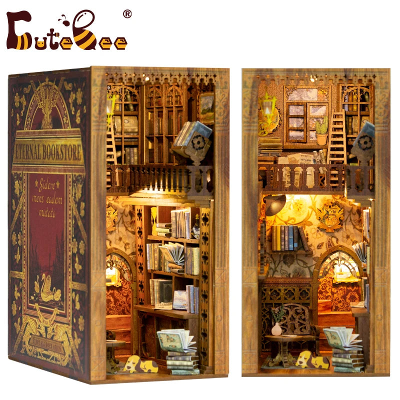 CUTEBEE DIY Book Nook Kit Miniature Dollhouse Book Nook Touch Lights with Furniture for Christmas Gifts (Magic Pharmacist )