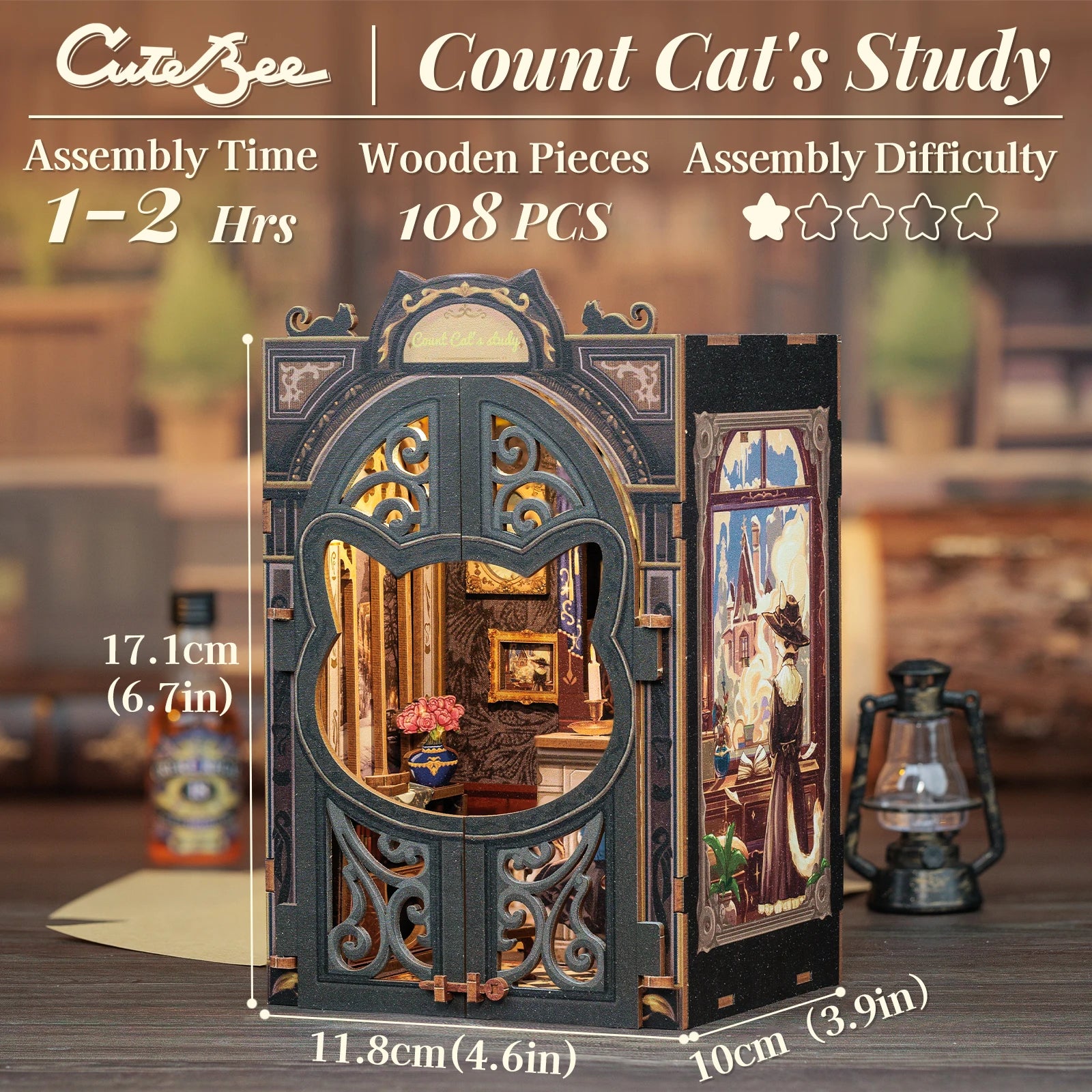 CUTEBEE Book Nook DIY Wooden Dollhouse Bookshop Series Easy Assembly Model Building Kits Birthday Gifts for Adults Teens