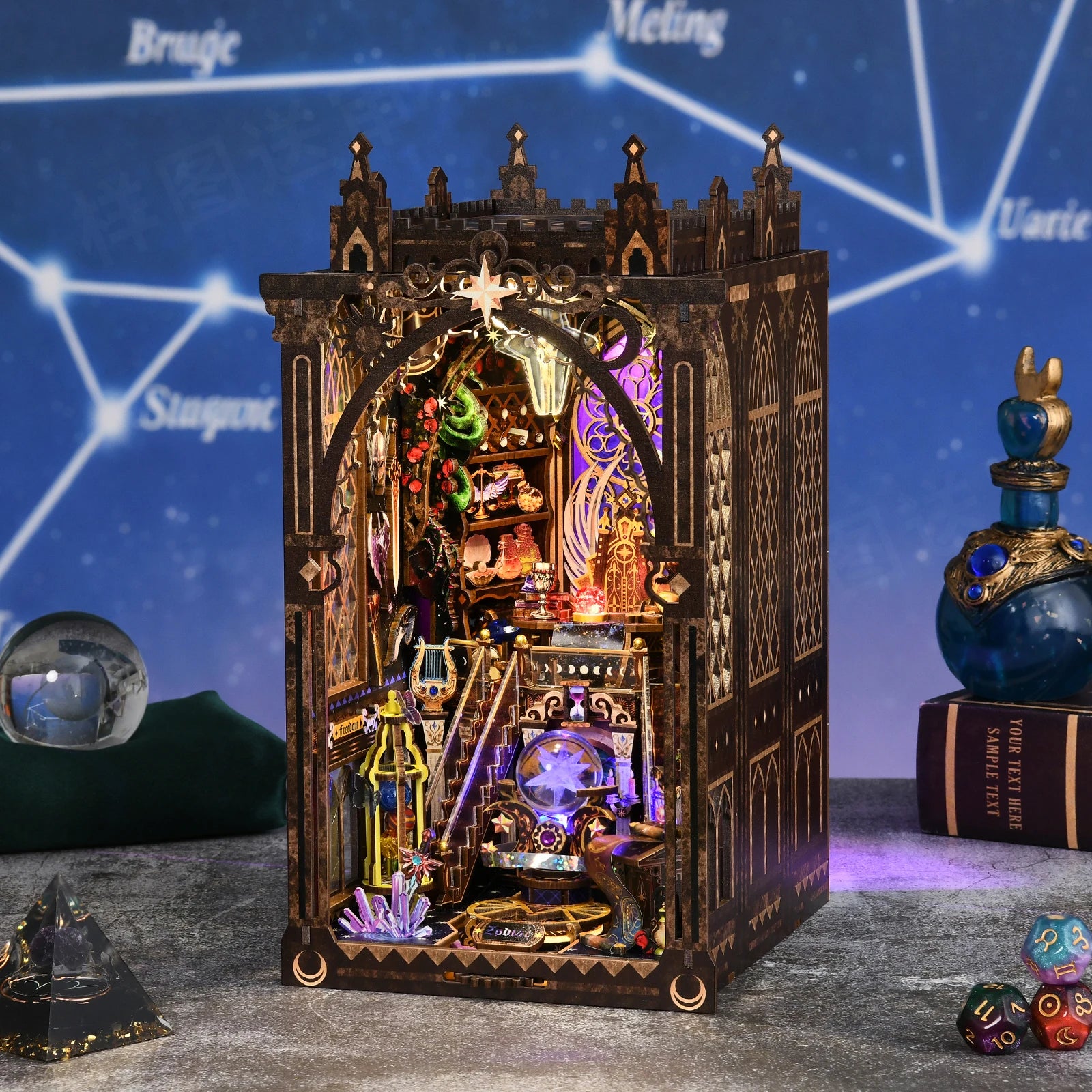 Book Nook Kit Twelve Constellations 3D DIY Wooden Puzzle Handmade Bookshelf Dollhouse Model Bookend Building Home Decoration