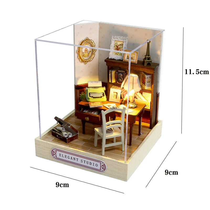 Book Nook Kit DIY Doll House With LED Light Bookshelf Insert Wooden Mini Dollhouse Furniture Light Kit For Birthday Family Gift