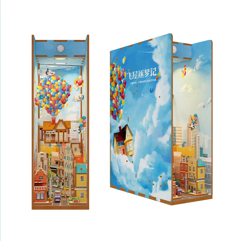 DIY Wooden Book Nook Shelf Kits Puzzle Alice in Wonderland Sensing Bookends Toy Bookshelf for Friends Gifts Home Decoration