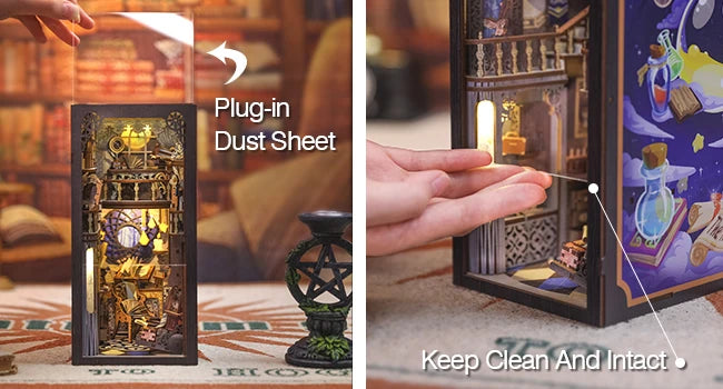 CUTEBEE Book Nook Miniature Doll House Kit With Touch Light Dust Cover Booknook Toys For Birthday Gifts Magic Nebula Common Room