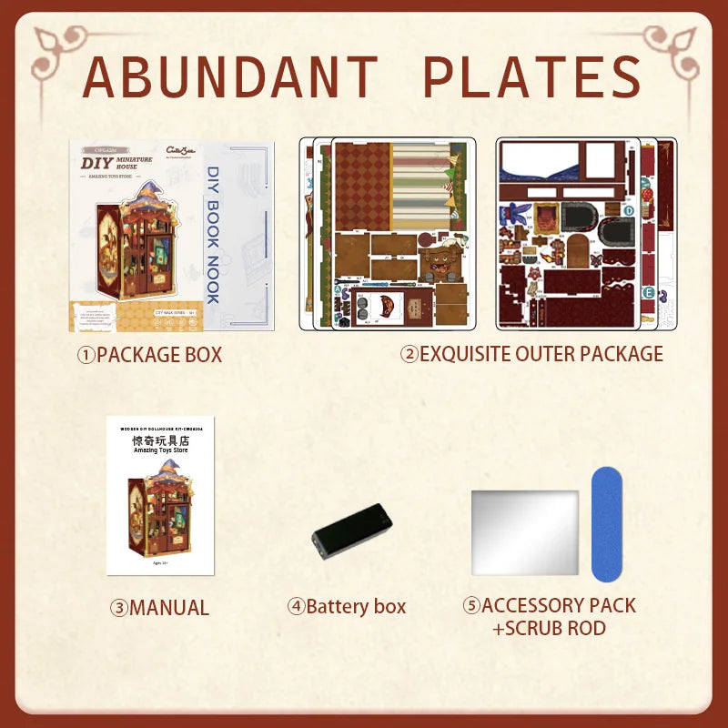 CUTEBEE DIY Book Nook Kit Miniature Dollhouse with Led Light Bookshelf Insert Booknook Home Decor for Amazing Toys Store