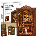 DIY Book Nook Kit Decorative Miniature Nook Bookshelf Insert with LED Light 3D Wooden Miniature House for Book Lovers
