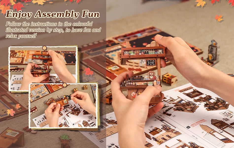 CUTEBEE DIY Book Nook Kit Miniature Dollhouse with Light Wooden Bookshelf Insert Retro Booknook Christmas Birthday Party Gift