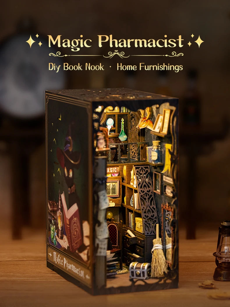 CUTEBEE DIY Book Nook Kit Miniature Book Nook with Touch Light Model Building Adults for Christmas Decoration (Magic Pharmacist)