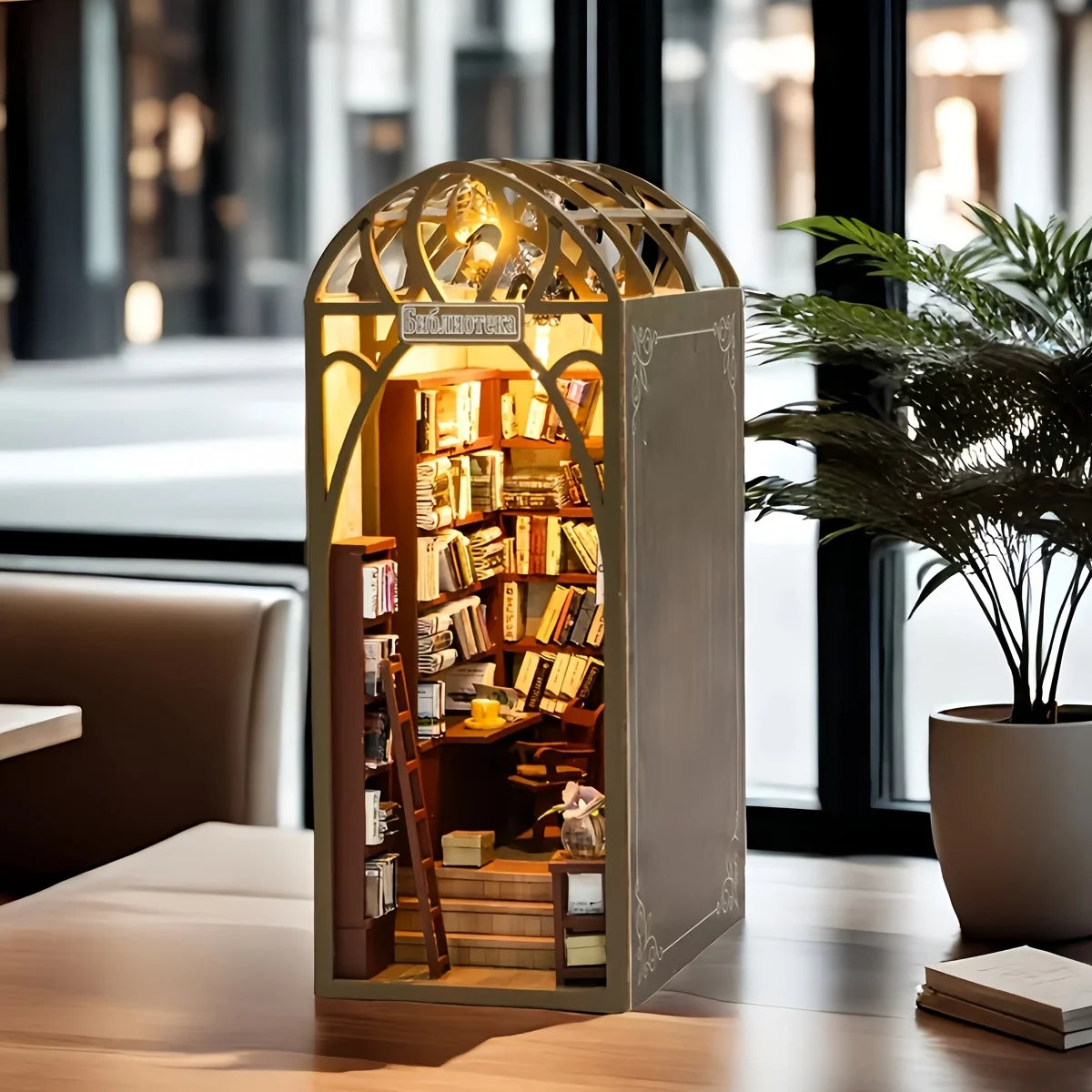 DIY mini dollhouse Booknook Kit in the library, 3D wooden puzzle bookshelf insert decoration, suitable for teenagers and adults