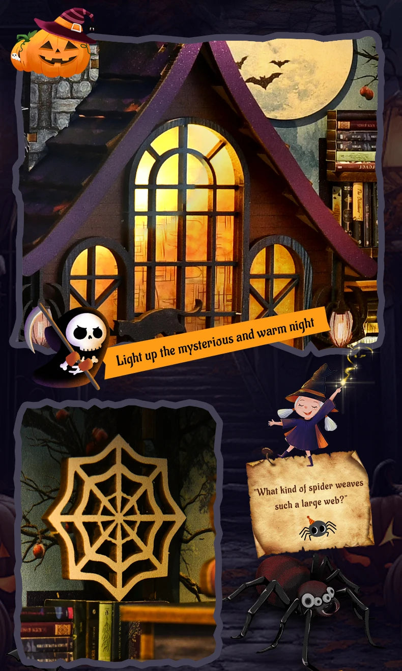 Book Nook Kit DIY Doll House With LED Light Bookshelf Insert Wooden Mini Dollhouse Furniture Light Kit For Birthday Family Gift