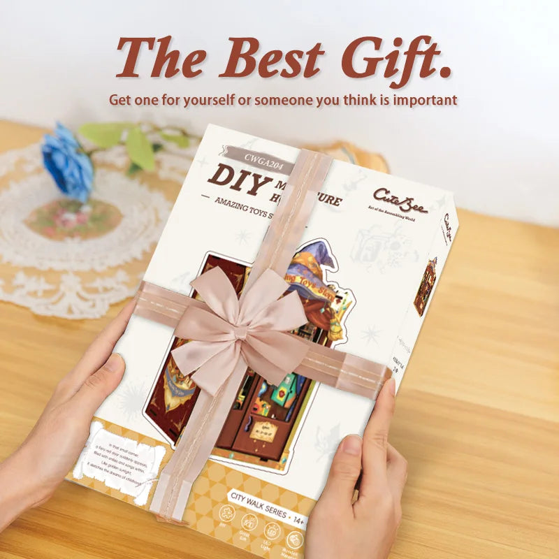 CUTEBEE DIY Book Nook Kit Miniature Dollhouse with Led Light Bookshelf Insert Booknook Home Decor for Amazing Toys Store