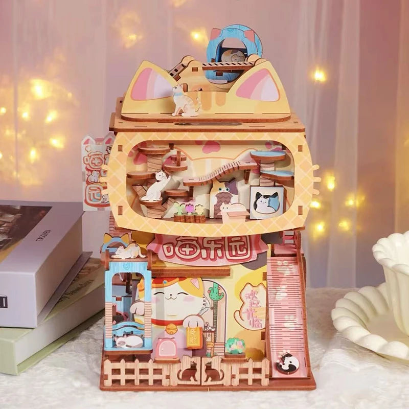 DIY Book Nook Shelf Insert Kits Wooden Miniature Model Kit Cyberrpunk Bookend Assembled Bookshelf Home Decor Christmas Gifts