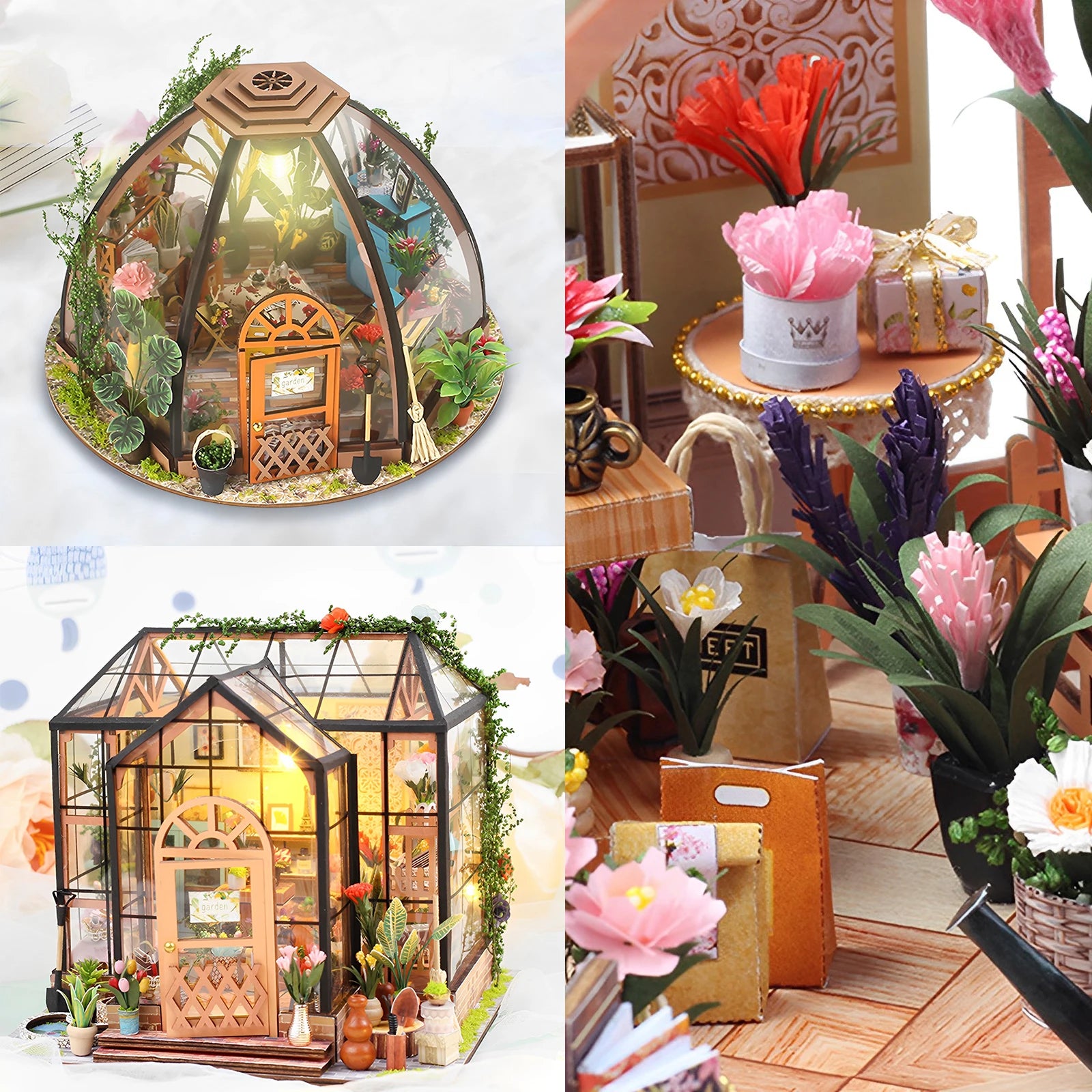 DIY Book Nook Miniatures Shelf Mini Doll House Kit LED Glowing Book Nook Dollhouse Wooden Bookshelf Home Decoration NewYear Gift