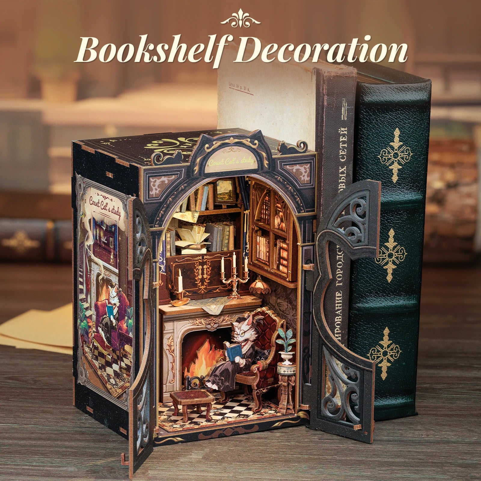 CUTEBEE Book Nook DIY Wooden Dollhouse Bookshop Series Easy Assembly Model Building Kits Birthday Gifts for Adults Teens