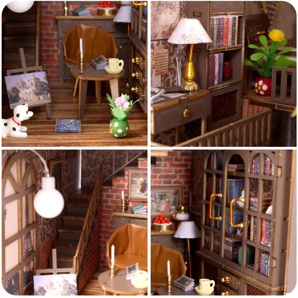 DIY Wooden Book Nook 3D Puzzle Miniature Doll House Kit With Touch Light World Bookshelf Assembly Bookend Eternal Bookstore 2023
