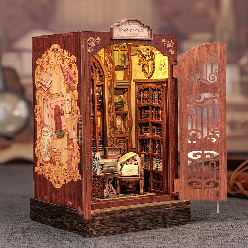 CUTEBEE DIY Book Nook Kit Miniature Wooden Dollhouse with Lights Bookshelf Insert 3D Puzzle Decor Model for Gifts Owl Bookstore