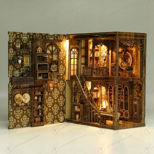 3D Wooden Puzzles for Adults, DIY Miniature House Kit for Adults,Booknook with LED Light,Gifts for Book Lovers,Bookshelf Decor