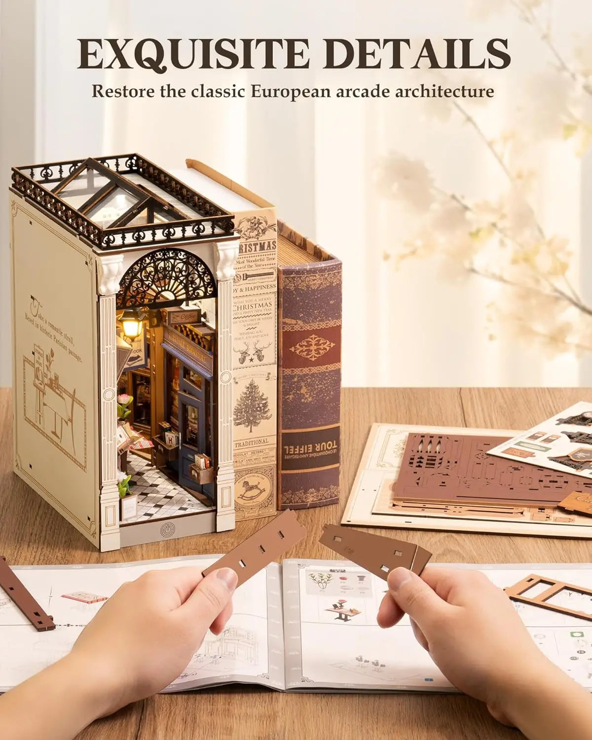 Robotime Arcade Dating Booknook with Dust Cover DIY Miniature Dolls House Kit 3D Wooden Puzzle Bookend Bookshelf Decor Gift