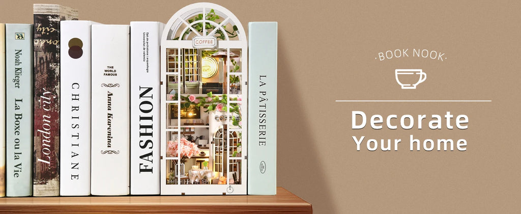 Book Nook Kit Coffee Shop Sunlight Room Dollhouse Booknook 3D Wooden Puzzle Miniature Doll House For Bookshelf Insert Furniture