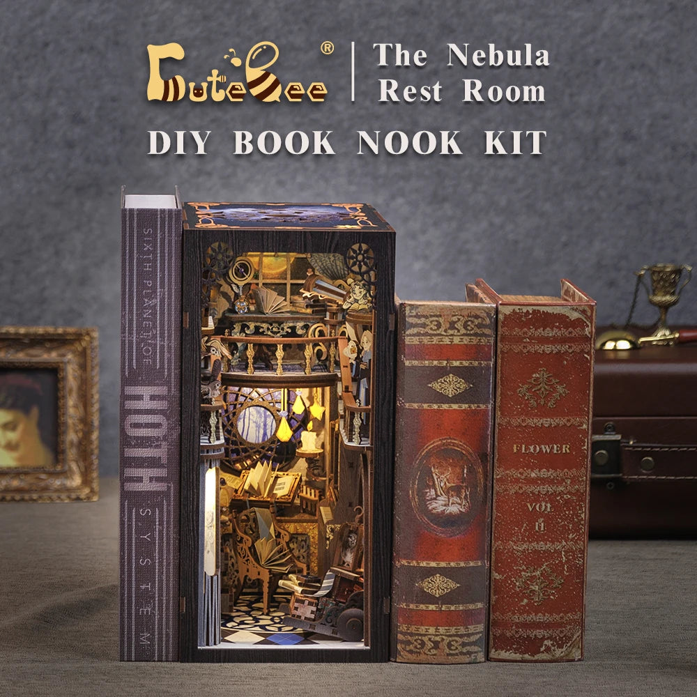 Cutebee DIY Book Nook Kit 3D Wooden Dollhouse Bookshelf Insert Decor Alley Miniature House with Dustproof LED Light Booknook