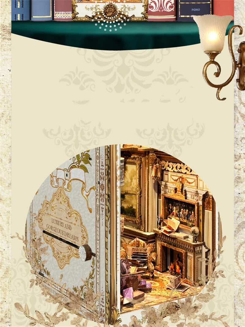 NEW DIY Book Nook Insert Shelf Kits Wooden Miniature Model Kit Baroque Dreams Bookend Assembled Bookshelf Home Decor Girls Gifts