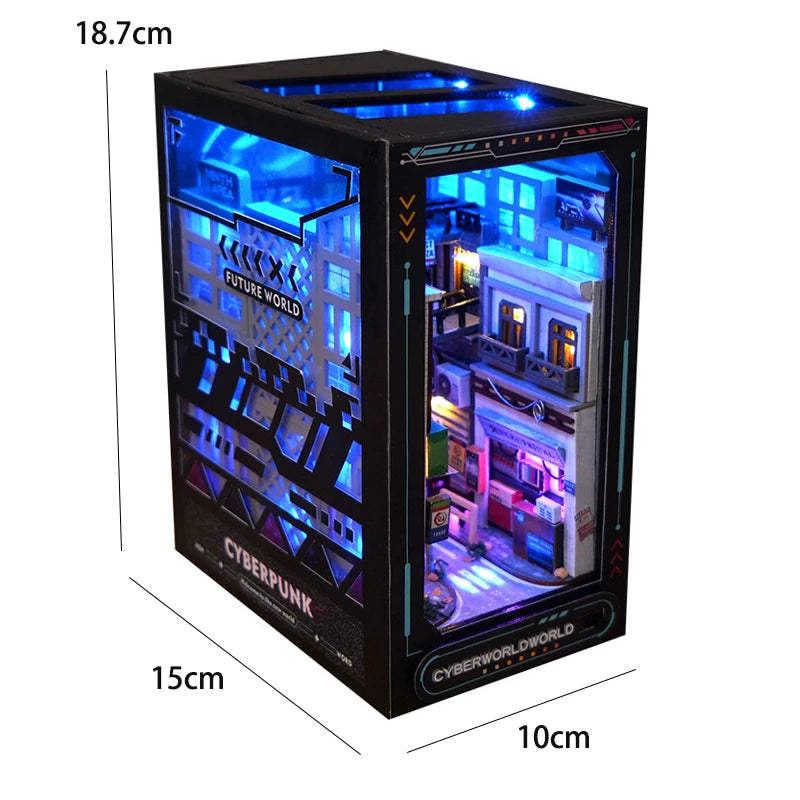 Book Nook Kit Mini 3D Wooden Puzzle Book Shelf Insert Assembly Building Model DIY Book Nook Touch Light With Furniture Xmas Gift