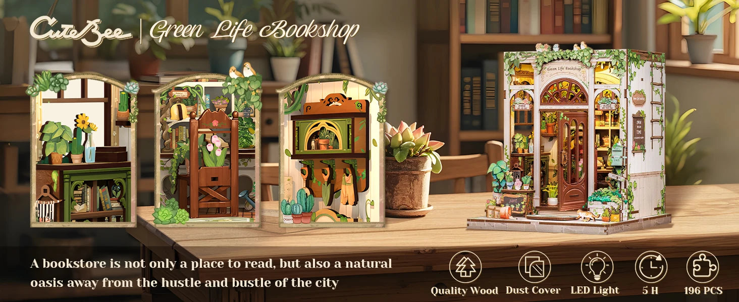 CUTEBEE Book Nook DIY Building Kit with Laser-Cut Precision Pieces 3D Wooden Puzzle  Collectible Desk Home Decor for Gift Idea