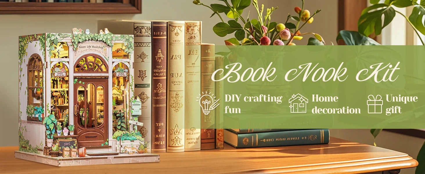 CUTEBEE Book Nook DIY Building Kit with Laser-Cut Precision Pieces 3D Wooden Puzzle  Collectible Desk Home Decor for Gift Idea