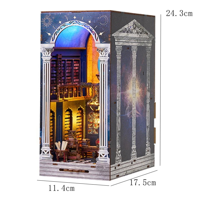 DIY Book Nook Kit Bookend Kit Wooden Doll House Bookshelf Insert Decor With Warm Light 3D Puzzle Assembly Building Model Gifts