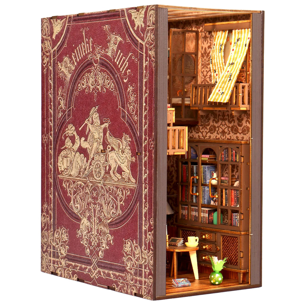 DIY Wooden Book Nook 3D Puzzle Miniature Doll House Kit With Touch Light World Bookshelf Assembly Bookend Eternal Bookstore 2023