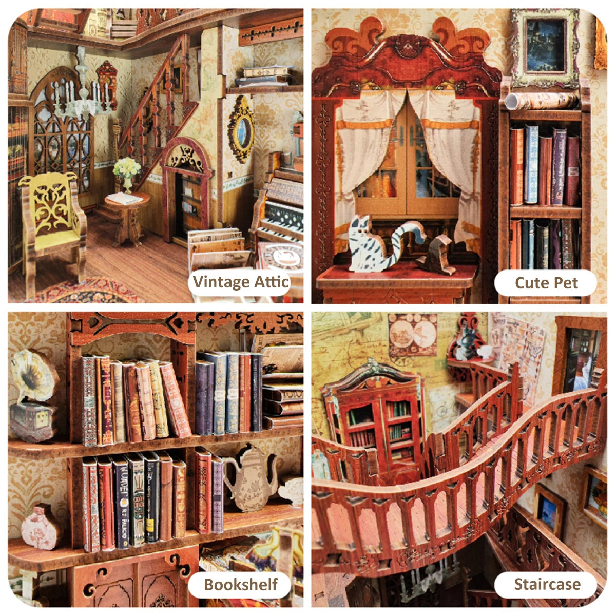 DIY Wooden Book Nook 3D Puzzle Miniature Doll House Kit With Touch Light World Bookshelf Assembly Bookend Eternal Bookstore 2023