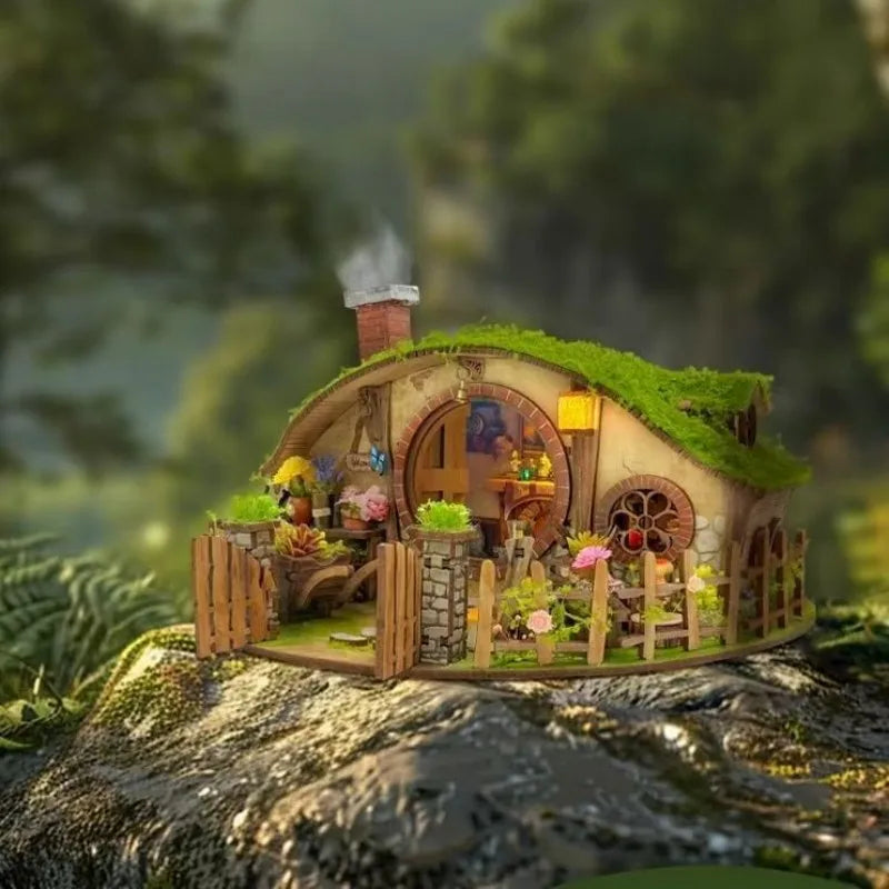 Retro DIY Wooden Magic Ring House Miniature Kits With LED Lights Adult Craft Model Building Home Desk Decoration Creative Gift | BookNook Store