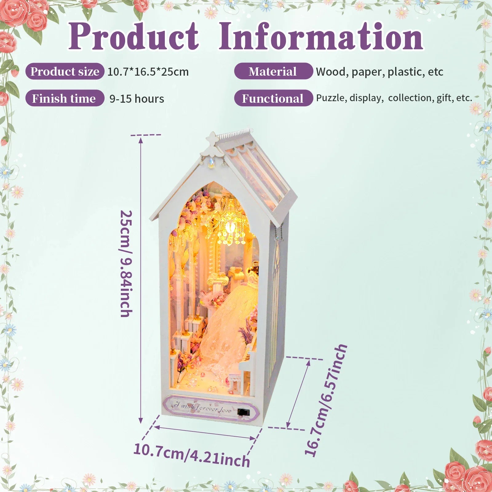 DIY Book Nook Kit Miniature Doll House With LED Light 3D Puzzle Model Building Wooden Bookshelf Bookend Toy Adults Birthday Gift