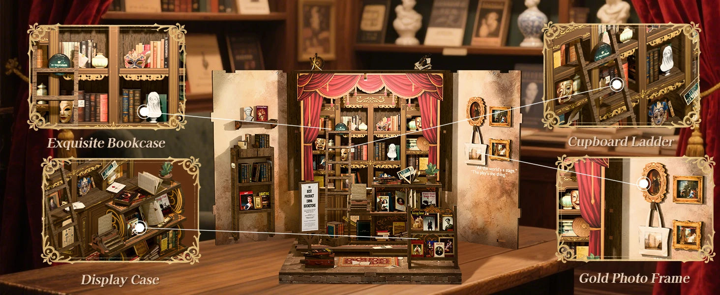 CUTEBEE Book Nook DIY Building Kit with Laser-Cut Precision Pieces 3D Wooden Puzzle  Collectible Desk Home Decor for Gift Idea