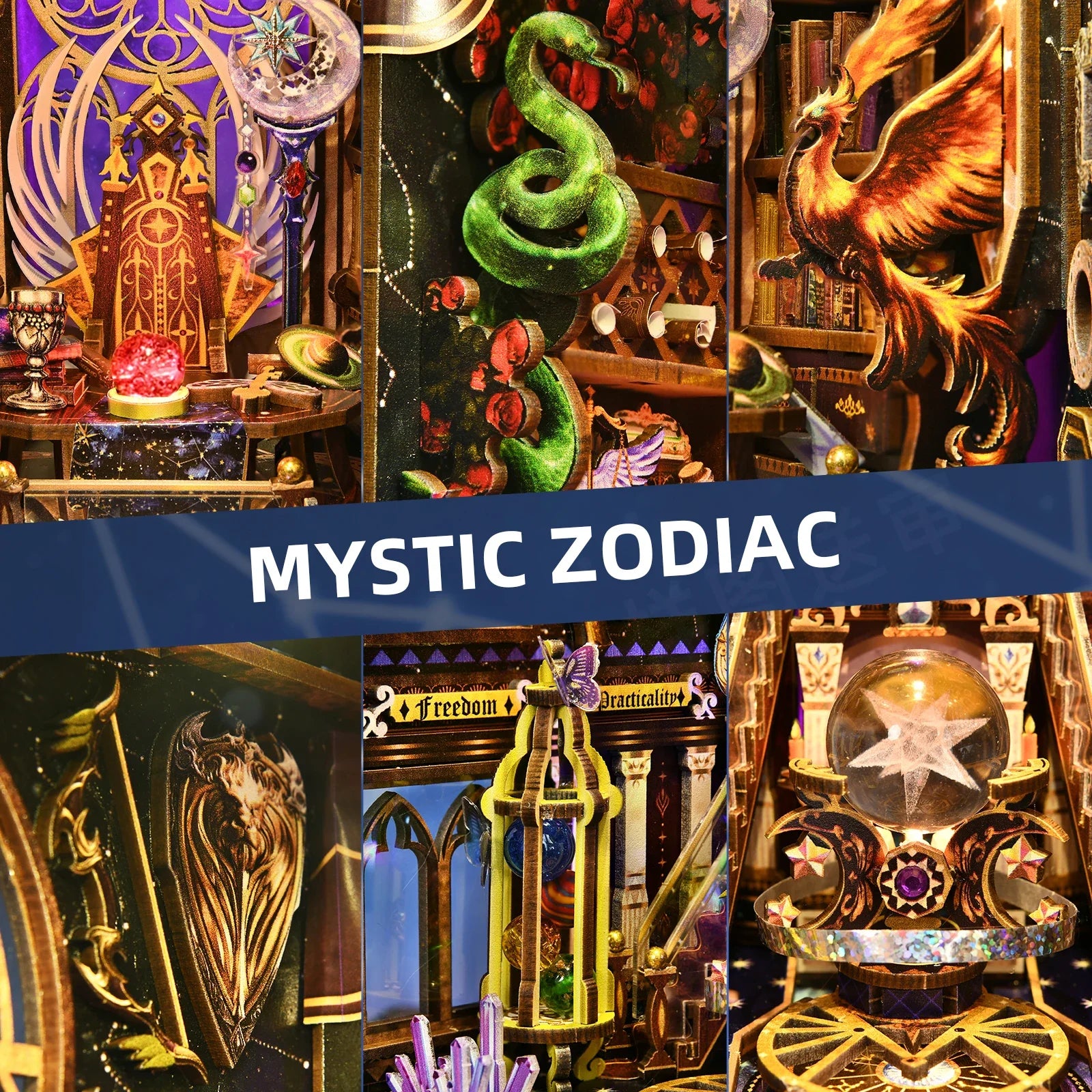 Book Nook Kit Twelve Constellations 3D DIY Wooden Puzzle Handmade Bookshelf Dollhouse Model Bookend Building Home Decoration