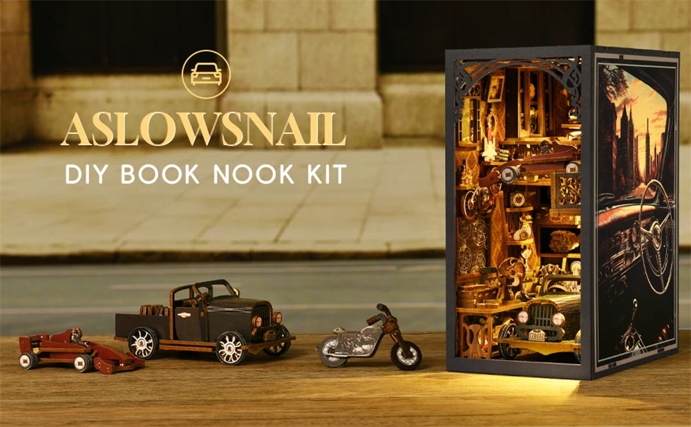 DIY Dollhouse Book nook Kit Vintage Car Museum Magical Realistic Imagination Simulated Book Nook Kit Bookend Stand F1 3D Puzzle