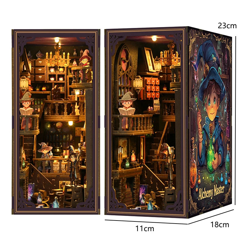 Book Nook Kit DIY Miniature House Wooden Book Shelf Insert Model Dollhouses With Light 3D Puzzle Building Toys For Kids Gifts