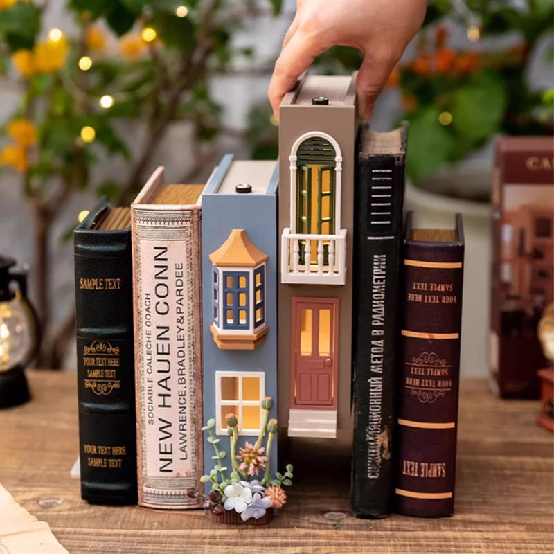 Fake Books Bookends With Led Light Book Holders Booknook Model Kit For Bookshelf Insert Miniature Ornament Decor Christmas Gifts