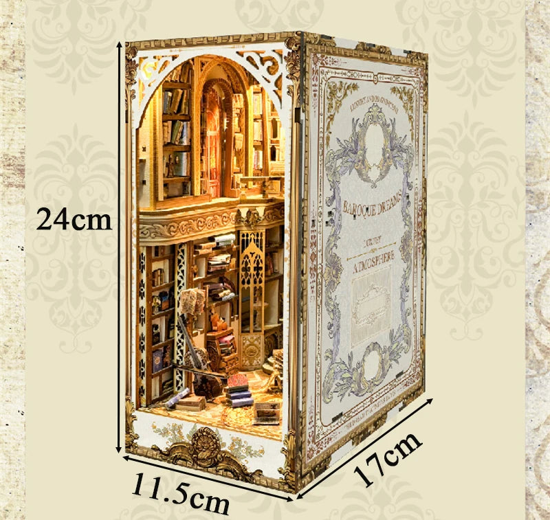 NEW DIY Book Nook Insert Shelf Kits Wooden Miniature Model Kit Baroque Dreams Bookend Assembled Bookshelf Home Decor Girls Gifts