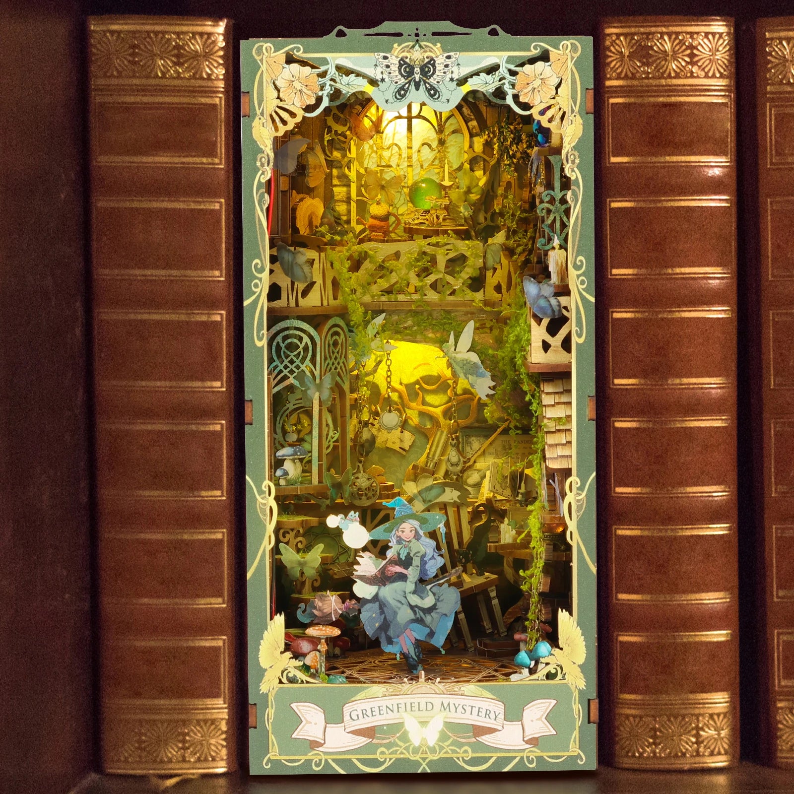 DIY Book Nook Miniatures Shelf Mini Doll House Kit LED Glowing Book Nook Dollhouse Wooden Bookshelf Home Decoration NewYear Gift