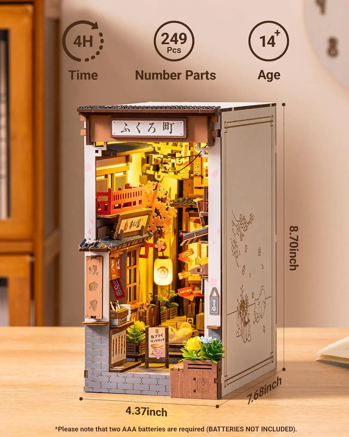 Robotime Sakura Wine Alley DIY Booknook with Lights DIY Miniature Dolls House Kit 3D Wooden Puzzle Bookend Bookshelf Decor Gift