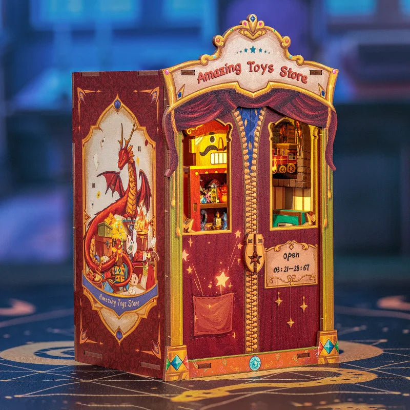 CUTEBEE Booknook DIY Miniature House with Light Wooden Bookshelf Insert Amazing Toys Store Book Nook Decor for Gifts 3D Puzzle