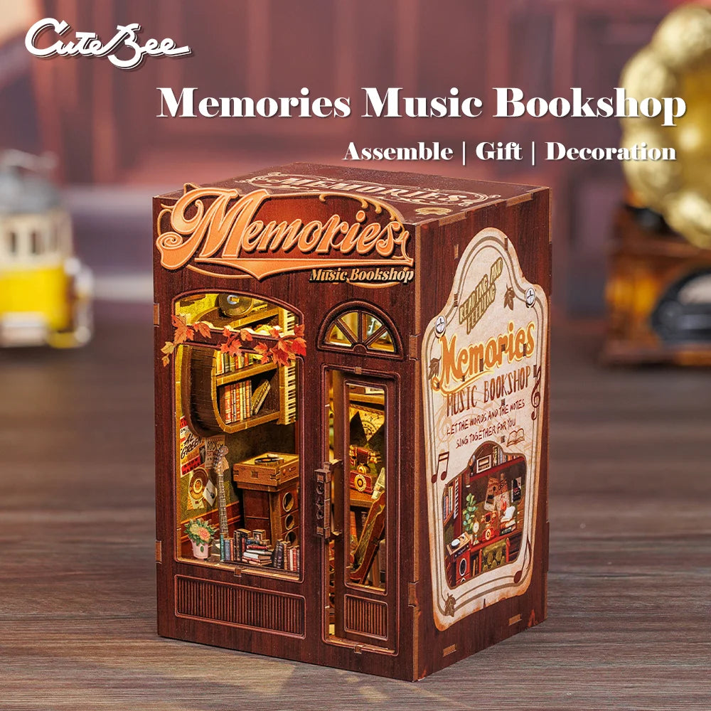 CUTEBEE DIY Book Nook Kit Miniature Wooden Dollhouse with Lights Bookshelf Insert 3D Puzzle Decor Model for Gifts Owl Bookstore