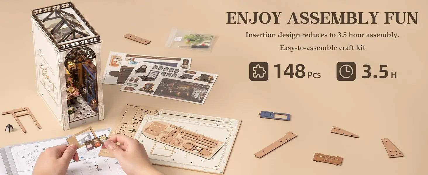 Robotime Arcade Dating Booknook with Dust Cover DIY Miniature Dolls House Kit 3D Wooden Puzzle Bookend Bookshelf Decor Gift